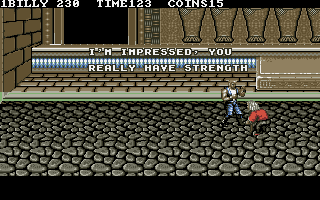 Double Dragon 3: The Rosetta Stone (DOS) screenshot: "Hey I don't like that look in your eye when you say that..."