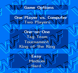 WWF King of the Ring (NES) screenshot: Main menu