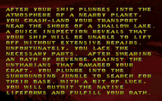 Alien Rampage (DOS) screenshot: Storyline text, reminds of similar screens in Doom.