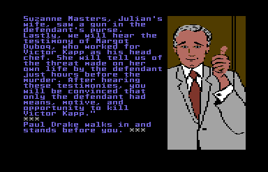 Perry Mason: The Case of the Mandarin Murder (Commodore 64) screenshot: Paul Drake walks in.