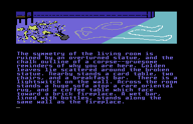 Perry Mason: The Case of the Mandarin Murder (Commodore 64) screenshot: Chalk out line...