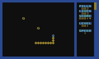 Time Bandit (Atari 8-bit) screenshot: Worm grows by eating pills