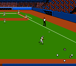 Roger Clemens' MVP Baseball (NES) screenshot: The view from the left outfield camera.