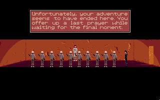 Future Wars: Adventures in Time (DOS) screenshot: A futuristic firing squad.