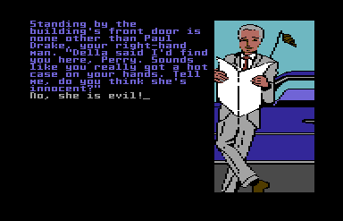Perry Mason: The Case of the Mandarin Murder (Commodore 64) screenshot: Paul Drake.