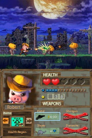 Barnyard Blast: Swine of the Night (Nintendo DS) screenshot: Level one