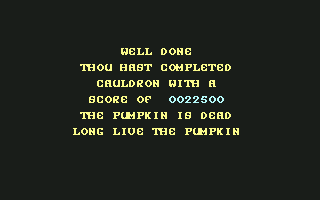 Cauldron (Commodore 64) screenshot: I beat the pumpkin king