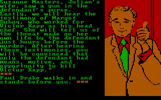 Perry Mason: The Case of the Mandarin Murder (DOS) screenshot: Drake in court.