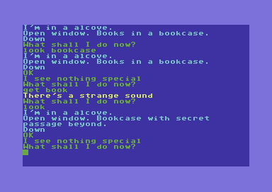 Pirate Adventure (Commodore 64) screenshot: Found a secret passage (Commodore release)