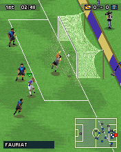 PES 2008: Pro Evolution Soccer (J2ME) screenshot: Good heading, straight to the goal.