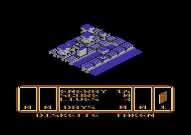 S.O.S. (Commodore 64) screenshot: Taken a diskette. Now to use it on a computer