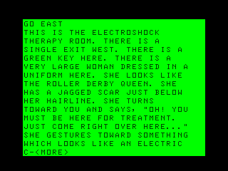 Bedlam (TRS-80 CoCo) screenshot: In the electroshock therapy room