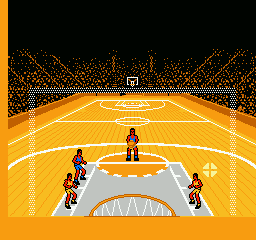Roundball: 2-On-2 Challenge (NES) screenshot: You have to wait for the curser to go over the net to make the basket
