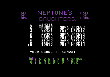 Neptune's Daughters (Commodore 64) screenshot: Name entry
