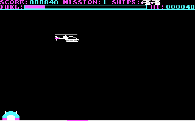 Striker (DOS) screenshot: Land carefully on the pad or else you'll blow up.
