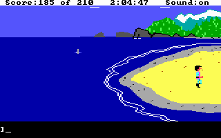 King's Quest III: To Heir is Human (DOS) screenshot: On a beach. (EGA/Tandy)