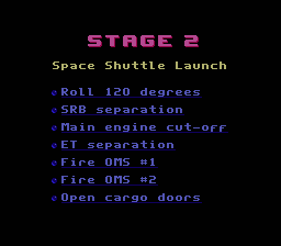 Space Shuttle Project (NES) screenshot: Stage 2 checklist. Good thing you don’t need to understand it.