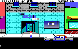 Police Quest: In Pursuit of the Death Angel (DOS) screenshot: Outside of the Blue Room. (EGA/Tandy/MCGA)