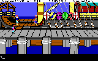 King's Quest III: To Heir is Human (DOS) screenshot: A ship at the docks. (EGA/Tandy)