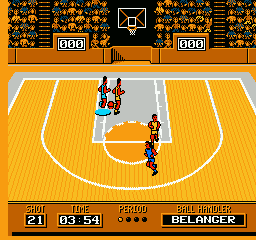Roundball: 2-On-2 Challenge (NES) screenshot: Heading towards the basket