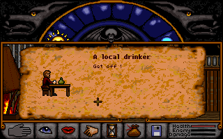 Wolfsbane (DOS) screenshot: Drinker scolding.