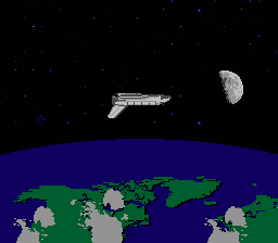 Space Shuttle Project (NES) screenshot: Don’t worry, it’s meant to be upside down, better view of the earth that way.
