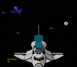 Space Shuttle Project (NES) screenshot: All those many little satellites to avoid as I move this big satellite around space.