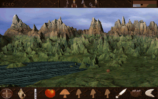 Lost Eden (DOS) screenshot: Map overview of Koto. You go "deeper" into the world once you click somewhere on it.