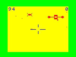Quasar Commander (TRS-80 CoCo) screenshot: Gameplay; enemies spotted!