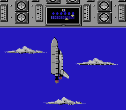 Space Shuttle Project (NES) screenshot: Have to keep the bottom arrow (players) as close to the top arrow (computer) as possible.