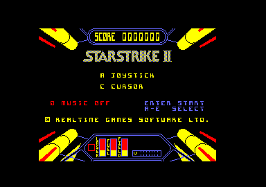 Starstrike II (Amstrad CPC) screenshot: Title and main menu