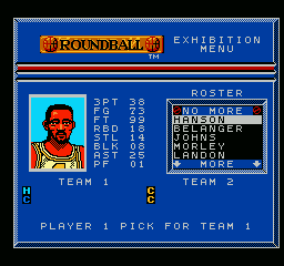 Roundball: 2-On-2 Challenge (NES) screenshot: Player attribute screen