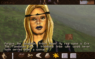 Lost Eden (DOS) screenshot: Talking to Eve