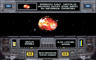 CyberGenic Ranger: Secret of the Seventh Planet (DOS) screenshot: Approaching the 4th planet - Chrystallia