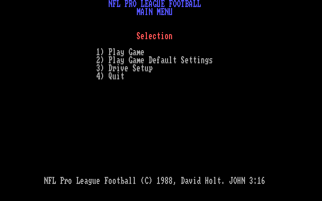 NFL Pro League Football (DOS) screenshot: The main menu