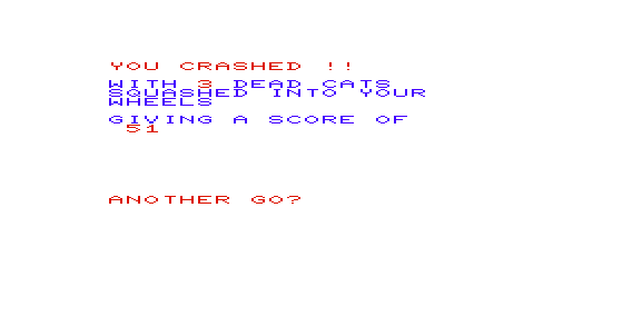 Demon Driver (VIC-20) screenshot: Game Over