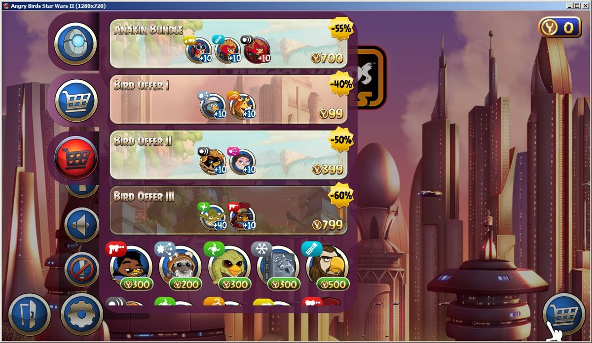 Angry Birds: Star Wars II (Windows) screenshot: As the player progresses they earn points which can be used, in-game, to buy additional characters
