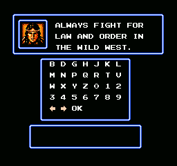 The Lone Ranger (NES) screenshot: Password screen
