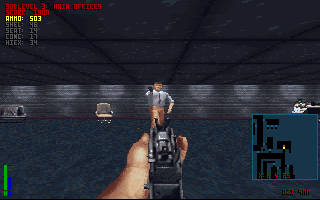 The Terminator: Rampage (DOS) screenshot: Say there, Mr. Executive. What's with the gun?