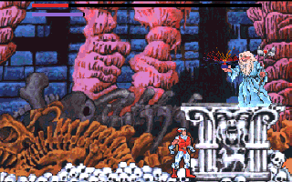 CyberGenic Ranger: Secret of the Seventh Planet (DOS) screenshot: The old man gives you a more powerful weapon. You will need it to destroy the last boss.