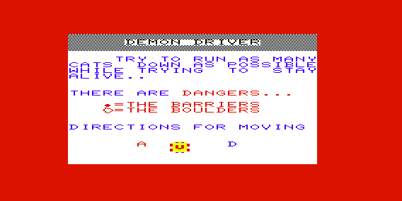 Demon Driver (VIC-20) screenshot: Instructions