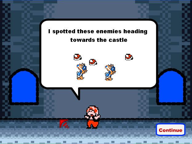 Mario World: Overrun (Browser) screenshot: Some easy enemies are announced... choose your weapons accordingly.