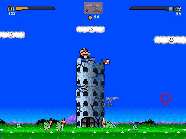 Mario World: Overrun (Browser) screenshot: The castle is almost destroyed.
