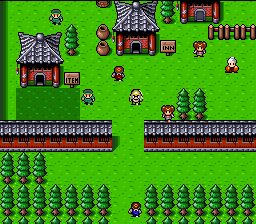 Super Ninja Boy (SNES) screenshot: In the town of Yukan