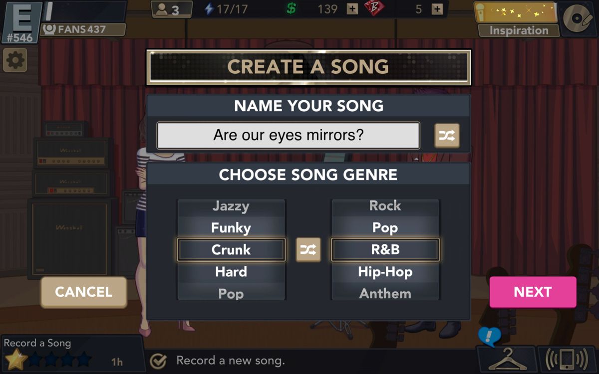 Britney Spears: American Dream (Android) screenshot: Create a new, custom song.
