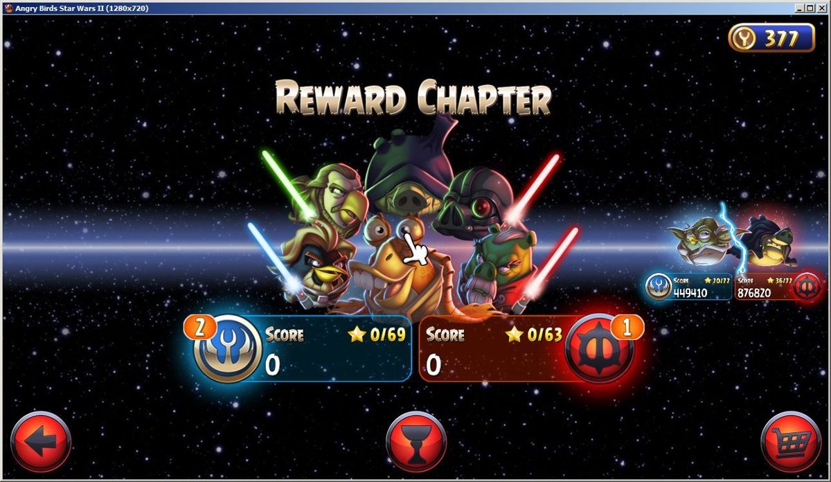 Angry Birds: Star Wars II (Windows) screenshot: The Reward chapter is unlocked