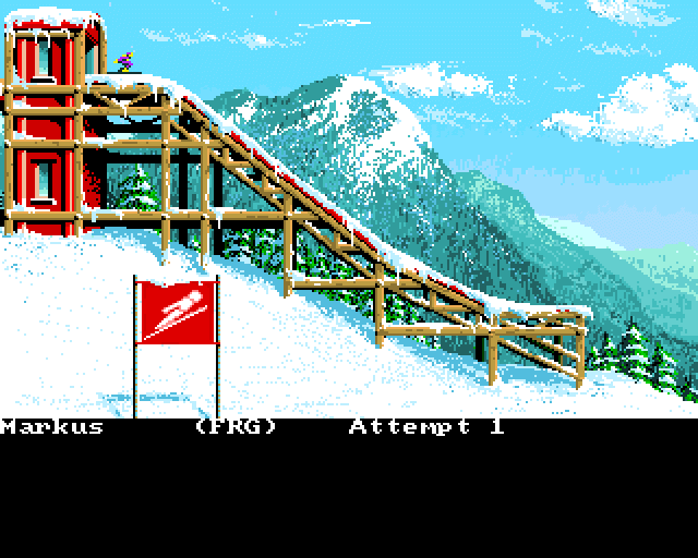 Winter Games (Amiga) screenshot: Ski jump competition