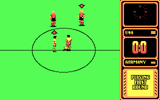 Rick Davis's World Trophy Soccer (DOS) screenshot: The Kick-off (CGA)