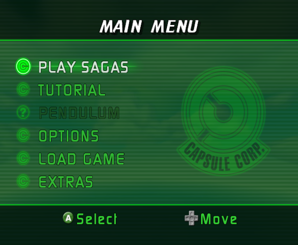Dragon Ball Z: Sagas (GameCube) screenshot: Main menu.