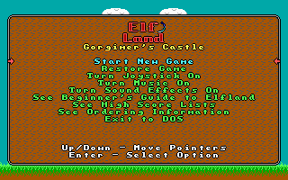 ElfLand (DOS) screenshot: Start menu
